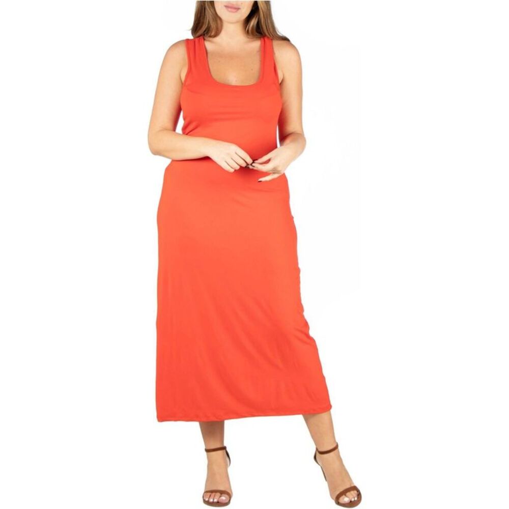 24seven Womens Plus Size Solid Simple Tank Maxi Dress, NWT